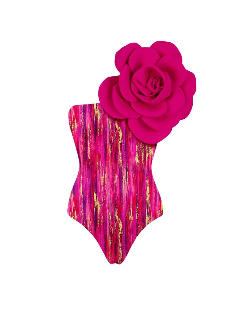 Floral Front Decor Printed One Piece Swimsuit Set