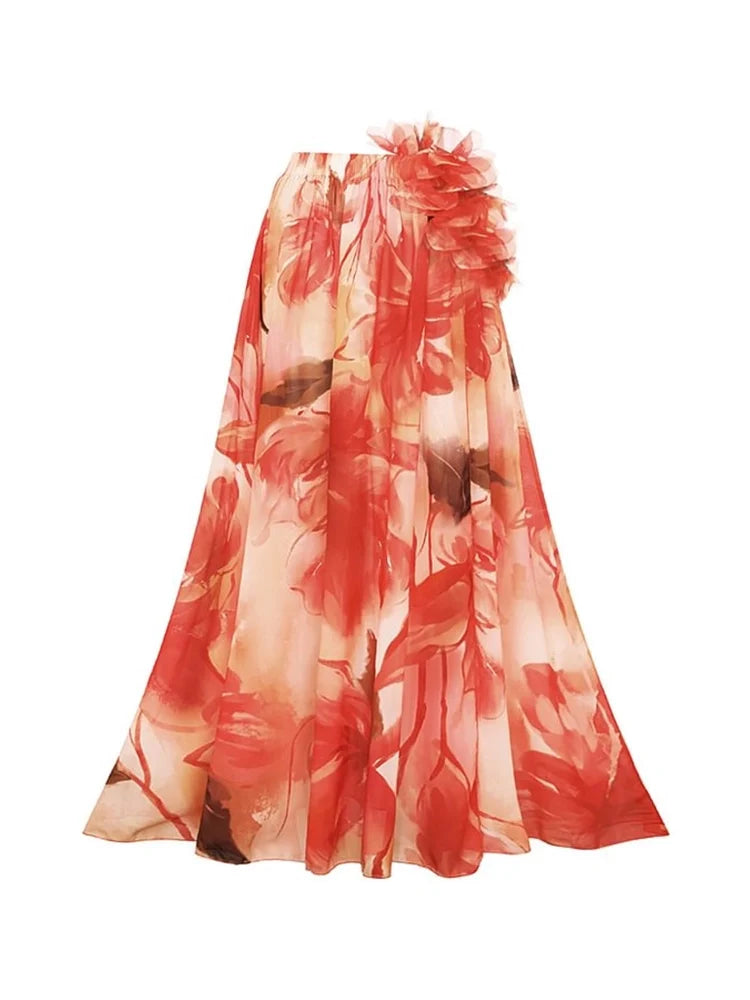 Ruffle Trim Vacation Print Swimsuit Set