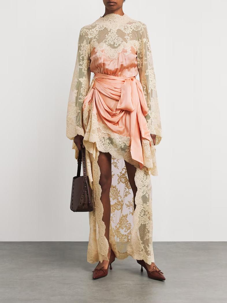 Satin Lace Asymmetric Mini Dress