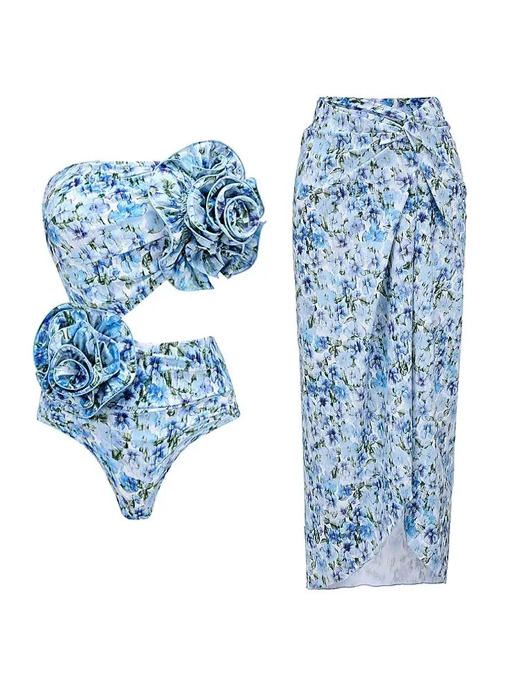 Halter Floral Strapless One-Piece Set