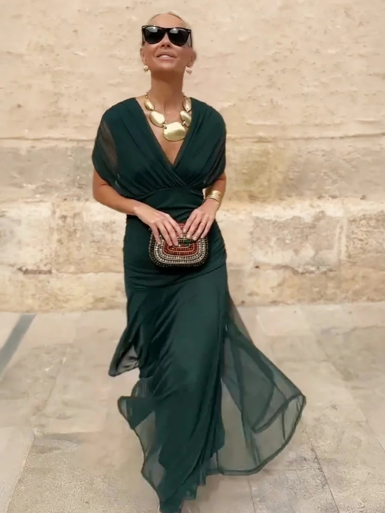 Elegant V-neck Fantasy Painted Floral Print Party Maxi Dress