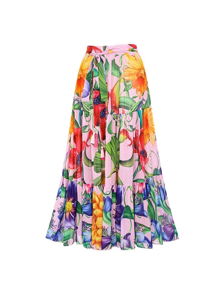 Deep V Lantern Sleeve Printed Swimsuit Set