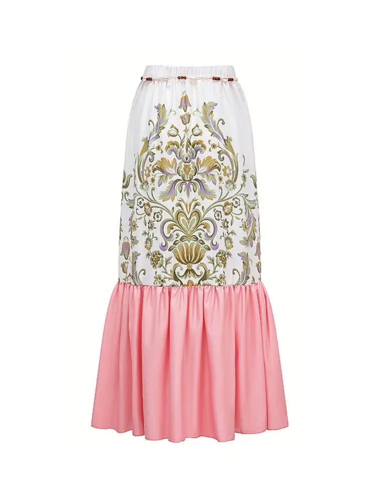 V Neck Ruffle Patchwork Ethnic Print Swimsuit