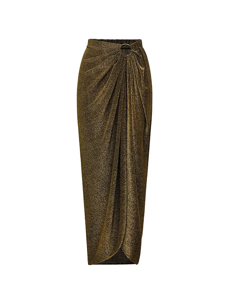 Gold Buckle Cutout Glossy One Piece Swimsuit Set