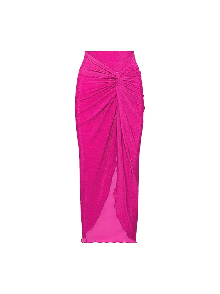 Fluorescent Pink Backless Swimsuit Set