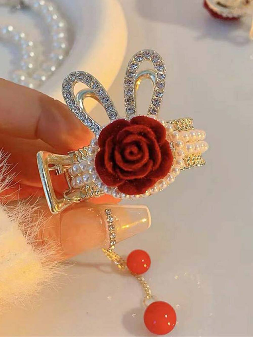 Antler & Bunny Ears Rose Hair Clip