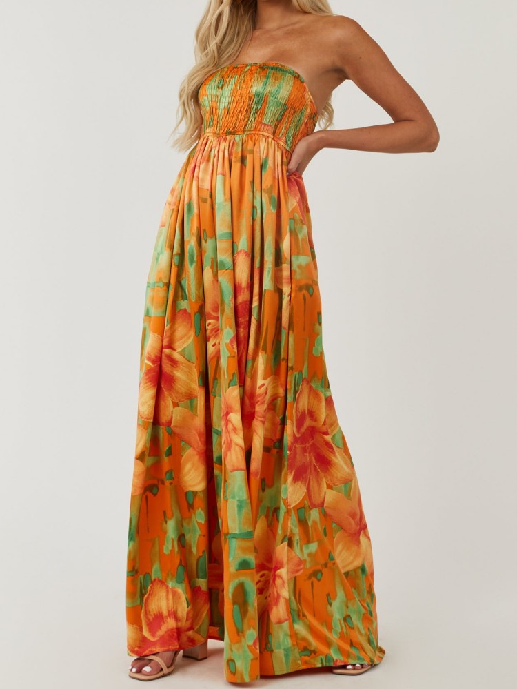 Sunset Floral Smocked Tube Jumpsuit