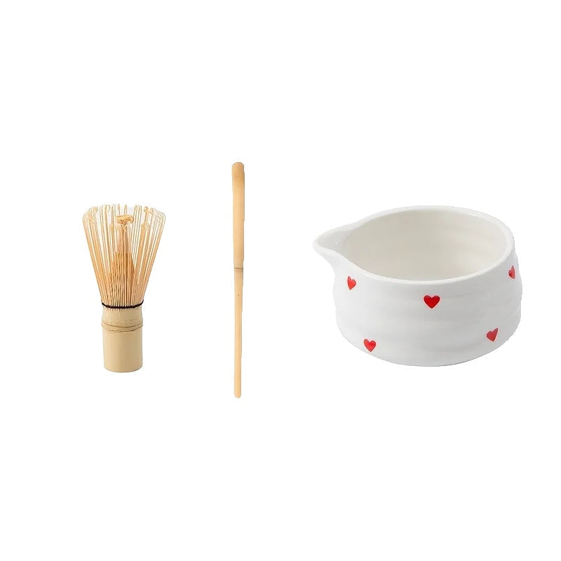 Heart-Shaped Japanese Matcha Bowl Set with Whisk – Authentic Tea Ceremony Tool for Matcha Preparation