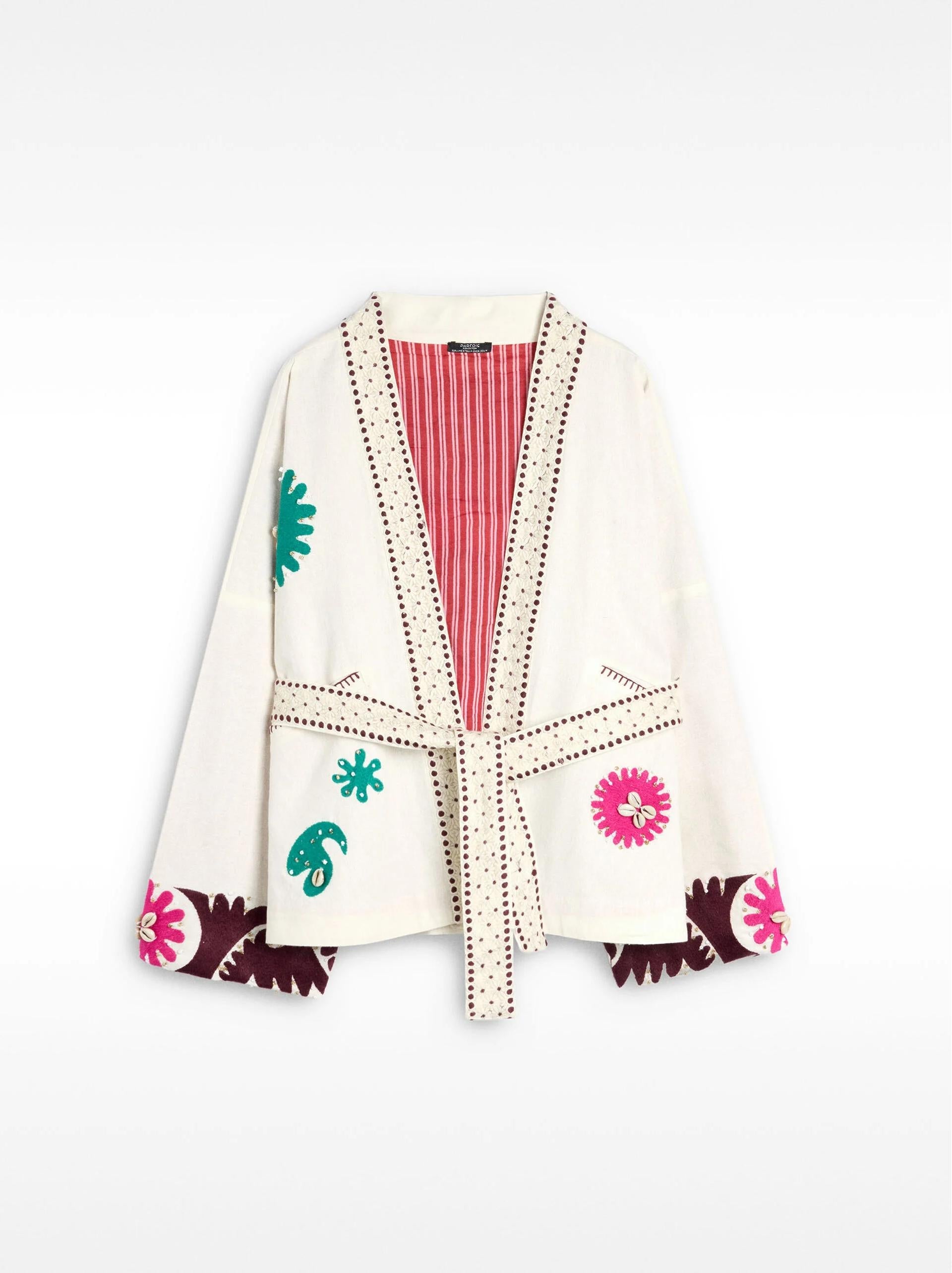 Embroidered Open-Front Coat