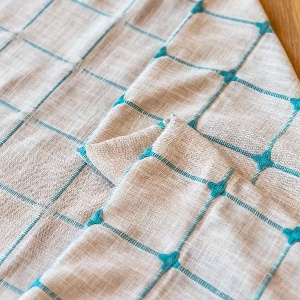 Turquoise Lattice Boho Tassel Curtain