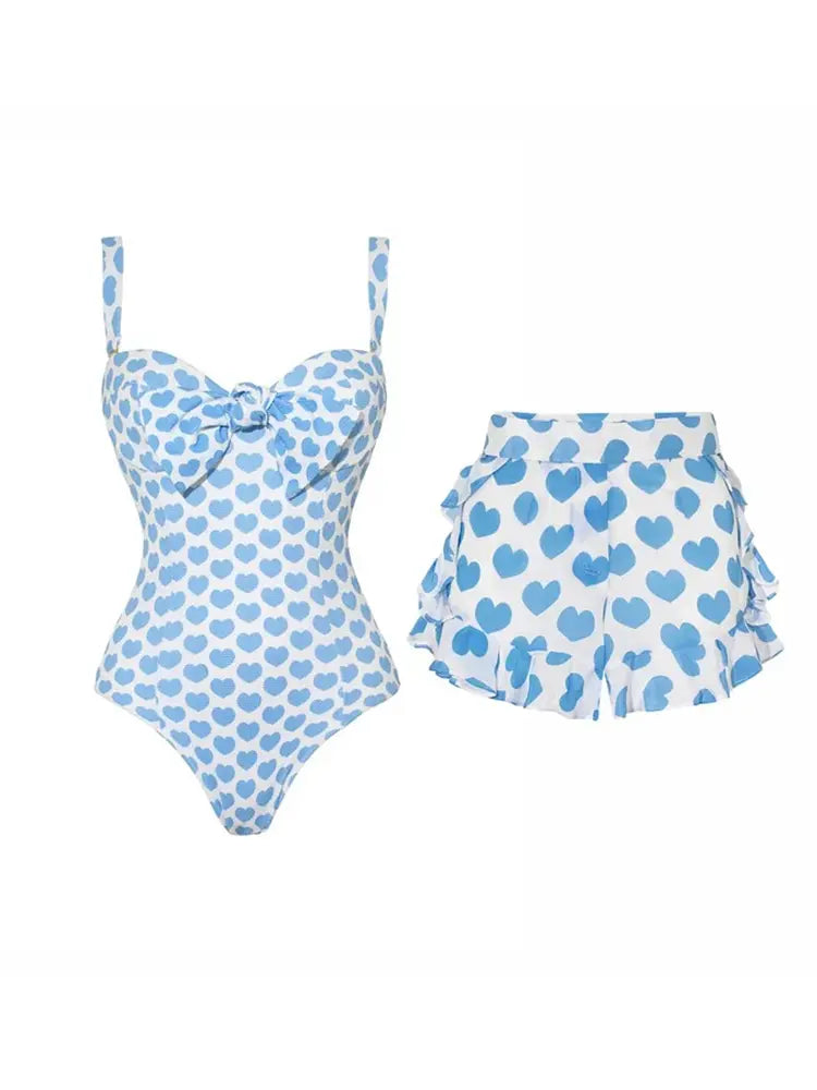 Printed One-Piece Shorts Swimsuit Set