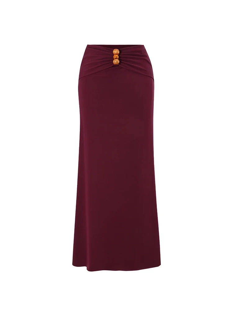 Burgundy Boho Beaded Cutout Swimsuit Set