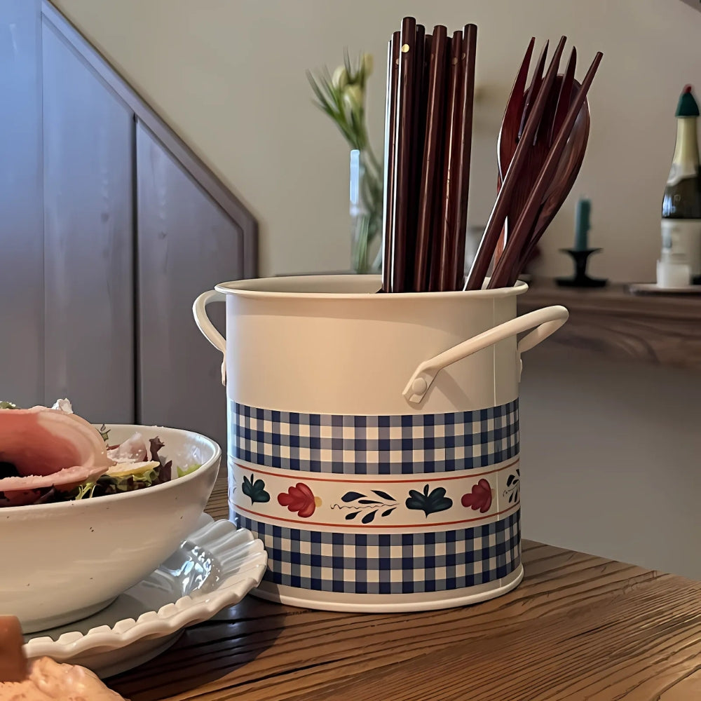 Floral Utensil Storage Basket with Divider Lid