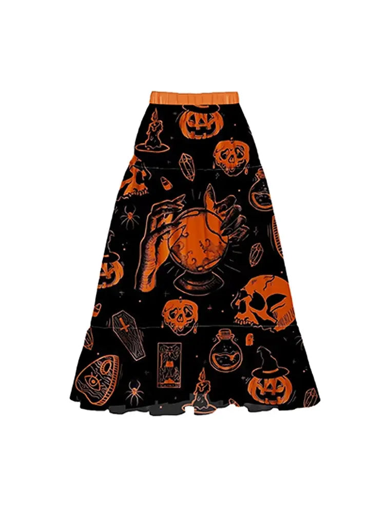 Halloween Pumpkin Skull Print Bikini Set