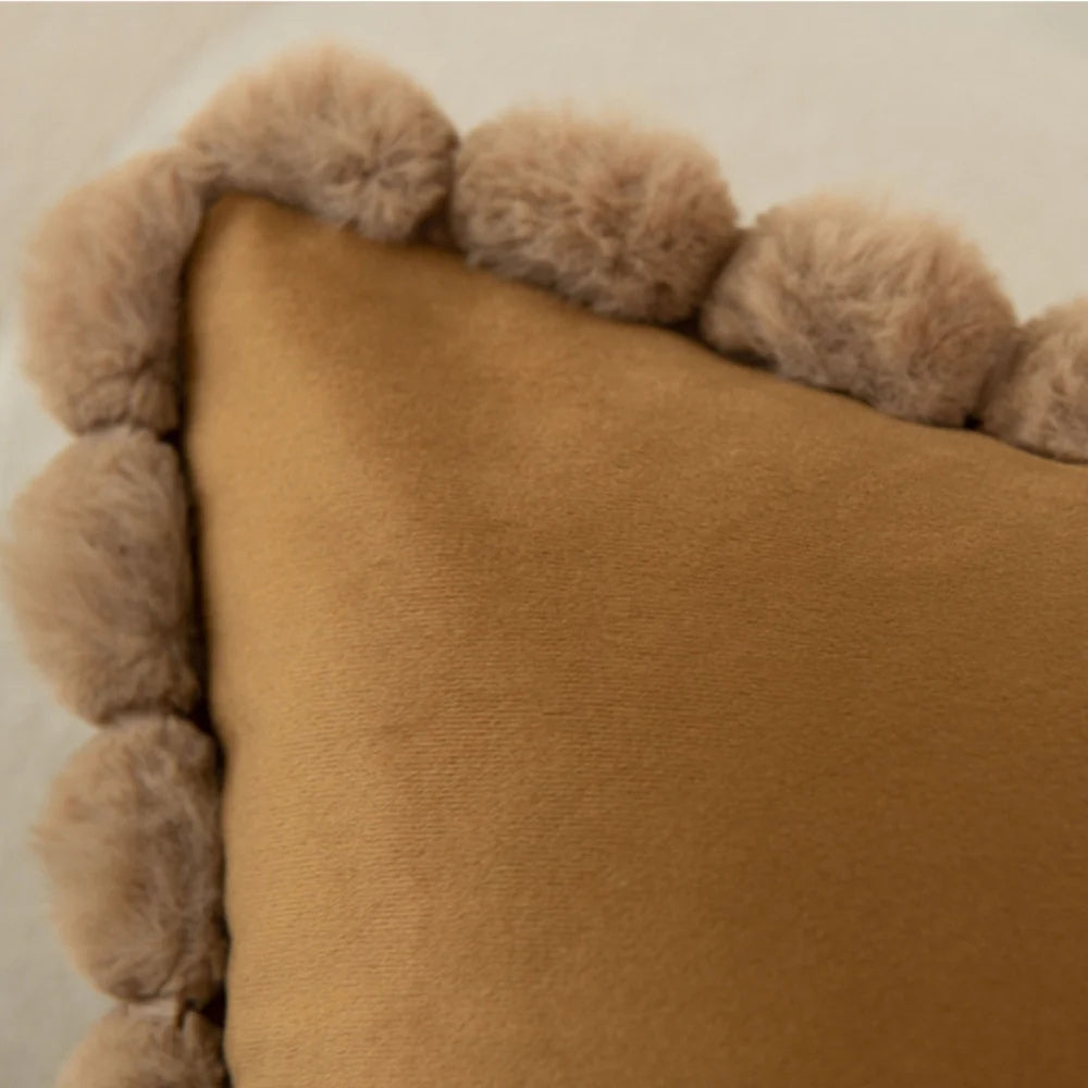Velvet Pom-Pom Trim Cushion Cover