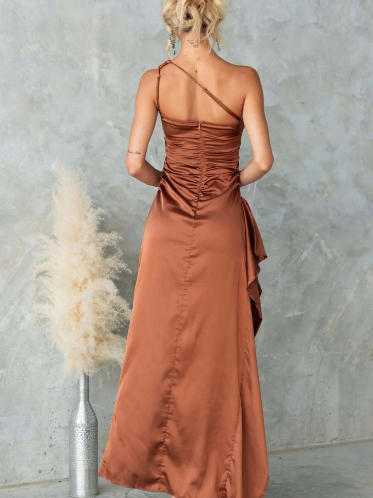One-Shoulder Slit Evening Dress