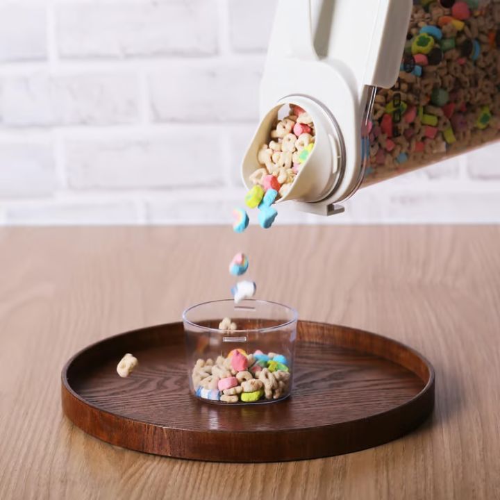 Airtight plastic food storage containers with measuring cup lid, kitchen canisters for rice, grains, beans, and cereals