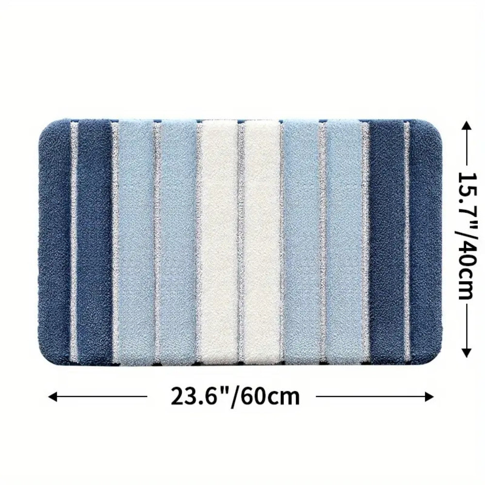Soft striped gray bath mat with non-slip backing, absorbent plush bathroom rug for shower and tub area