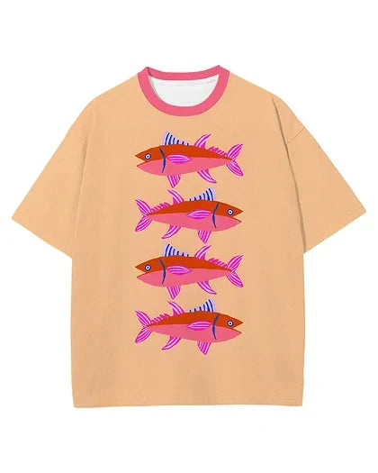 Pink Fish Print Short Sleeve T-Shirt