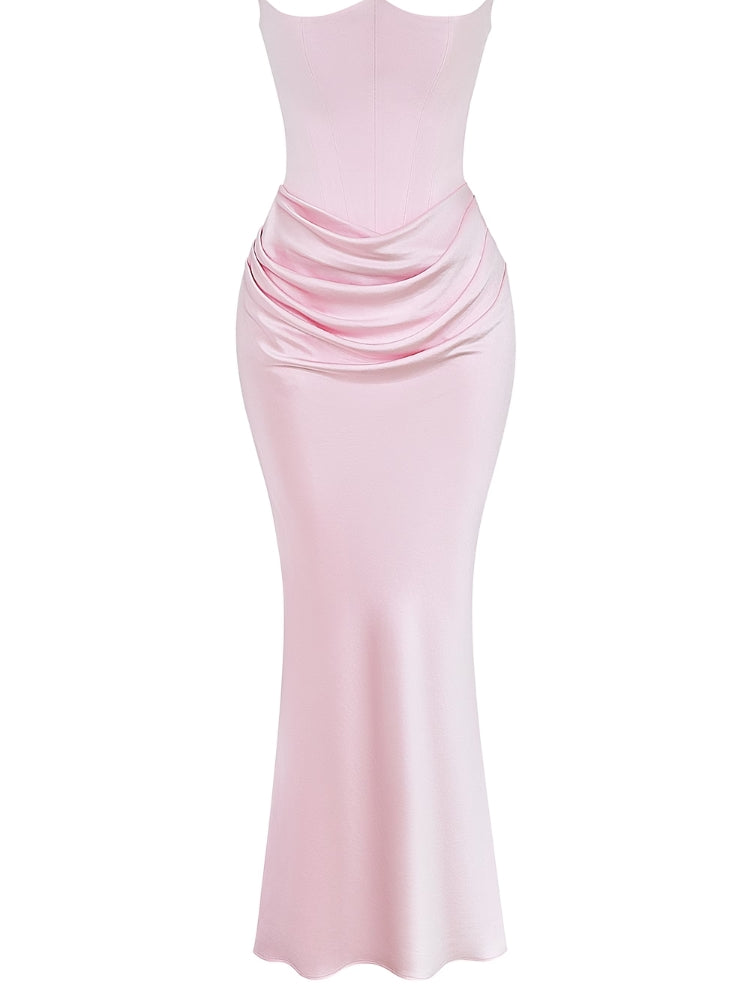 Pink Strapless Bustier Maxi Dress