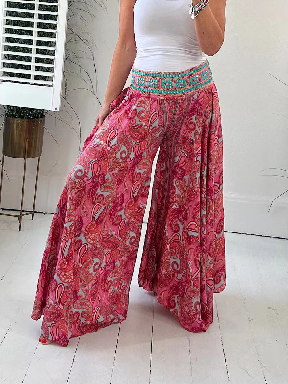 Ethnic Paisley Print Wide Leg Flares