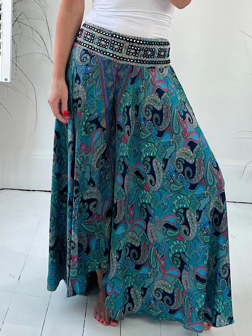 Ethnic Paisley Print Wide Leg Flares