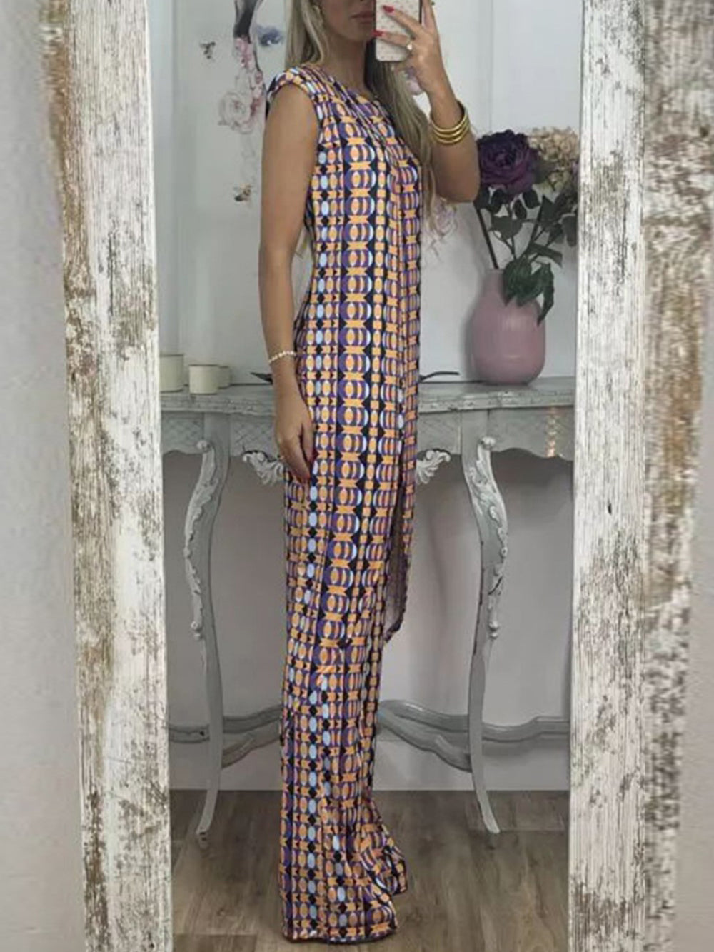 Retro Checkered Flare Pants Set