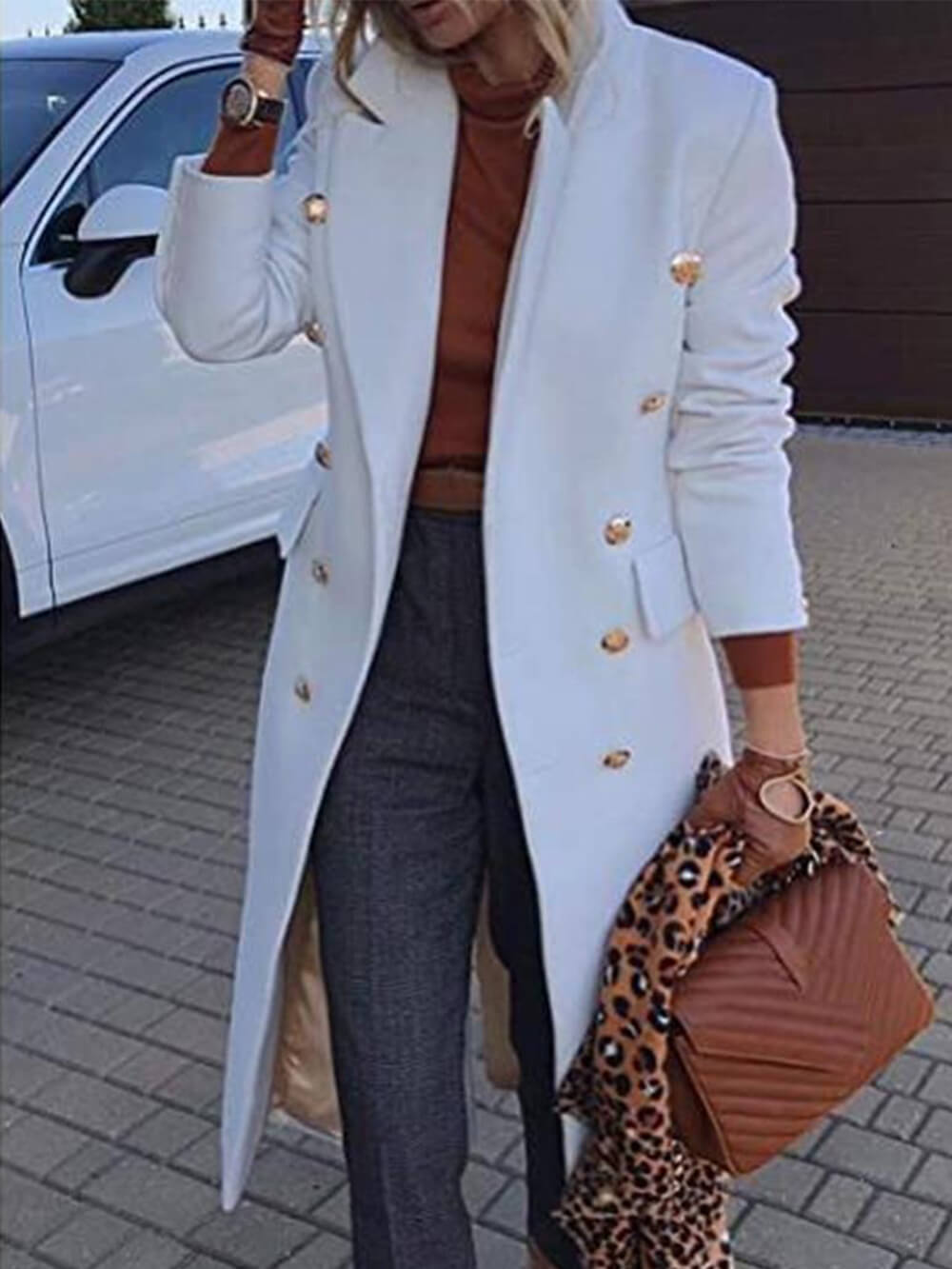 Double Breasted Mid Length Woolen Coat