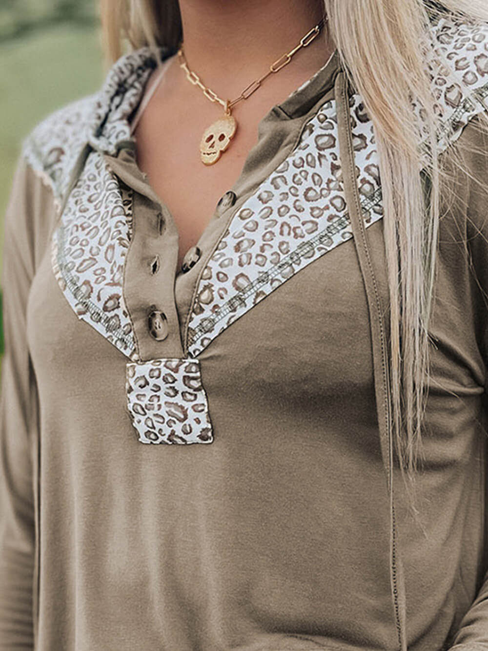 Leopard-Print Paneled Pullover Hoodie