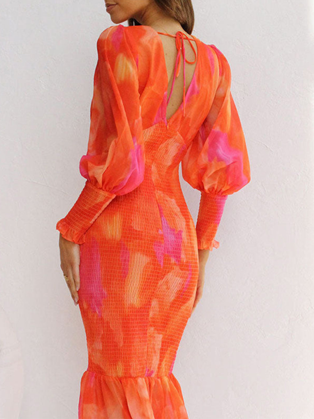 V-Neck Evening Gown Open Back Midi Dress