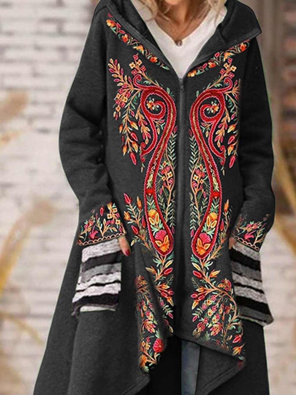Floral Open Hooded Knit Blend Shrug Coat