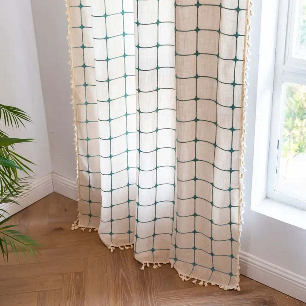 Turquoise Lattice Boho Tassel Curtain