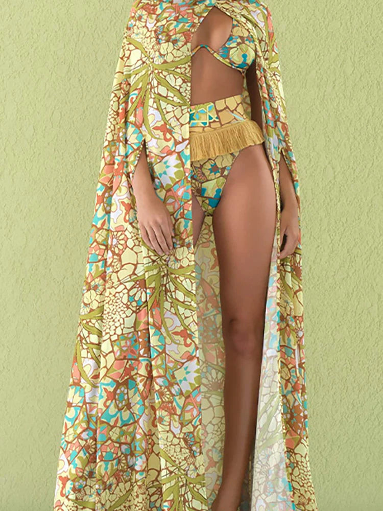 Boho Tassel Tribal Print Bikini Set