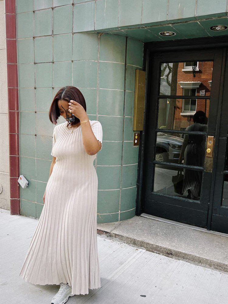 Casual Striped Crew Neck Knit Maxi Dress