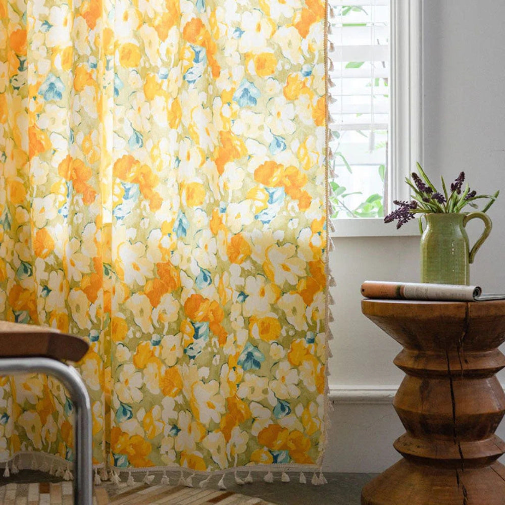 Sunshine Blooms Floral Tasseled Curtain