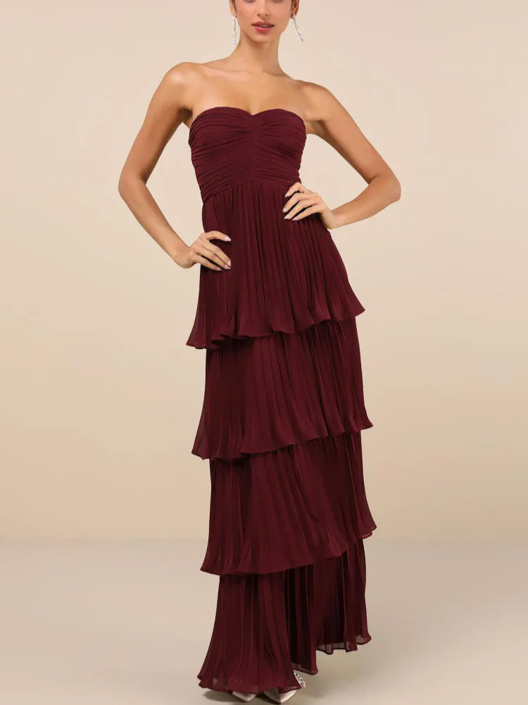 Plum Purple Strapless Tiered Maxi Dress