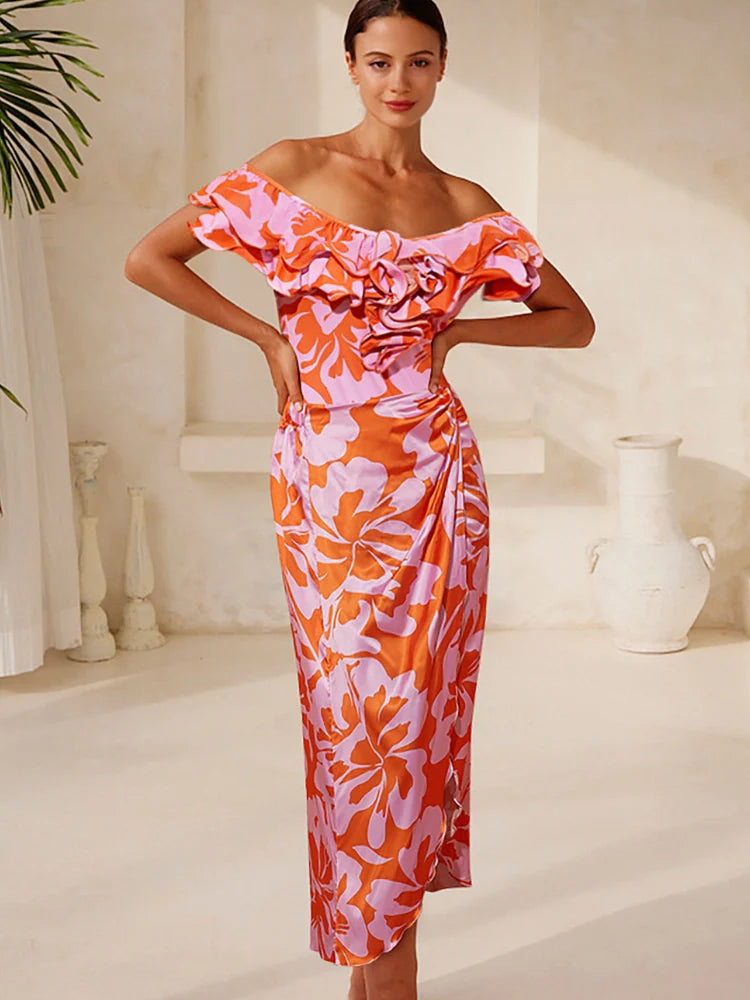 Strapless Ruffle Floral Print One Piece Swimsuit