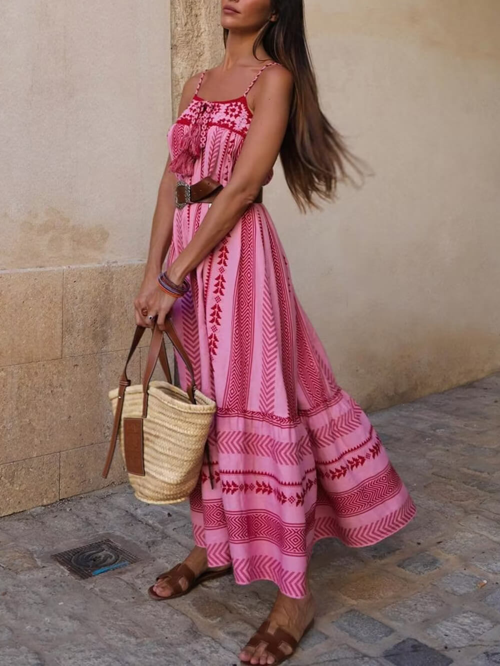 Ethnic Style Knitted Slip Maxi Dress