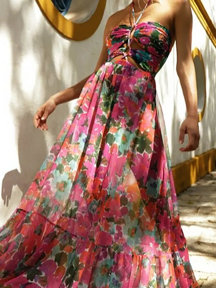 Print Cutout One Piece Swimsuit Set