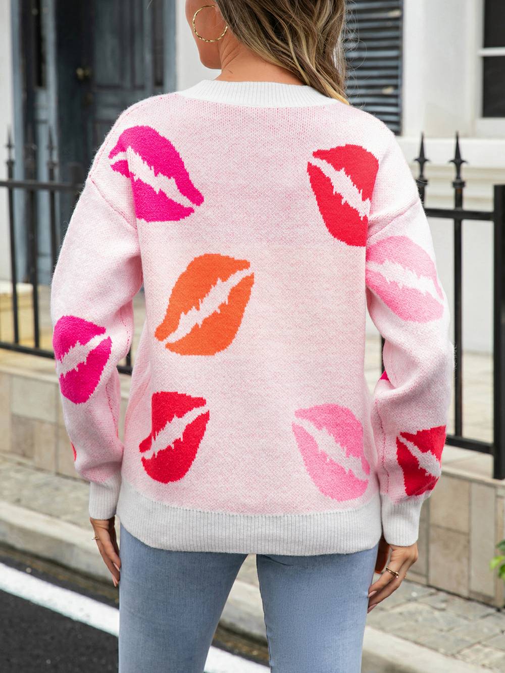 Lips of Love V-Neck Knit Pullover Sweater