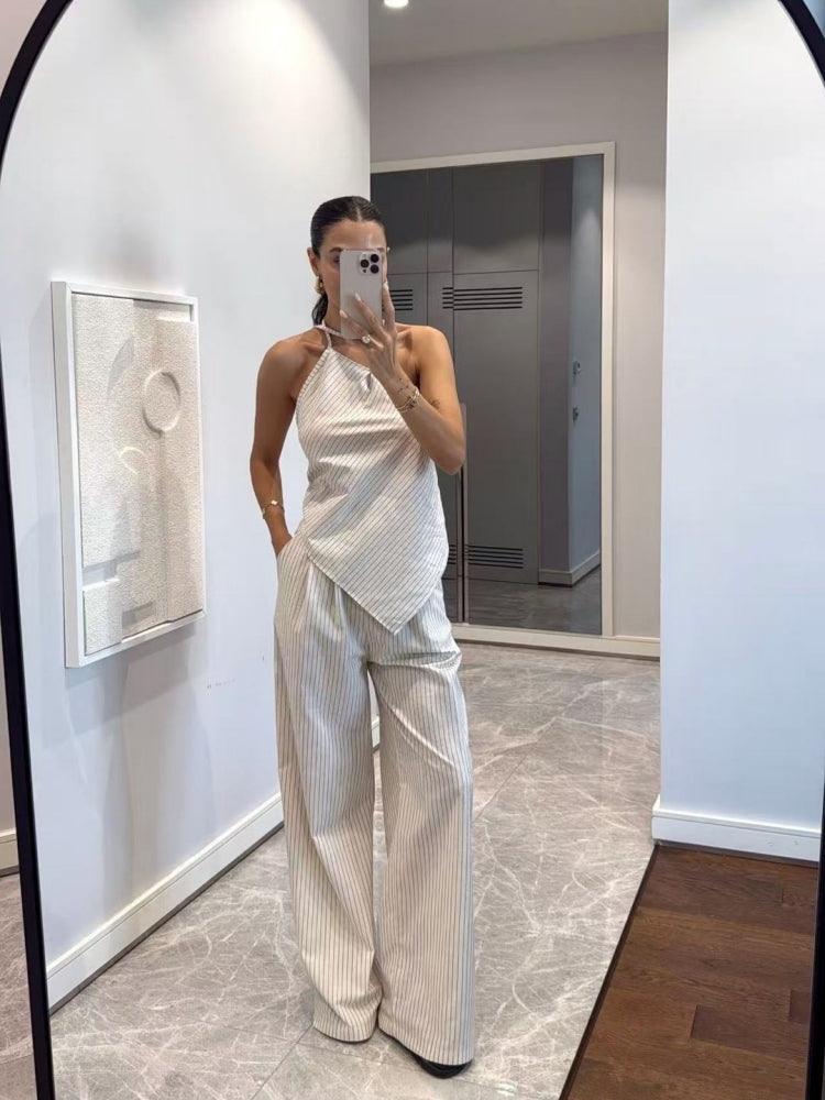 One-Shoulder Striped Two-Piece Set