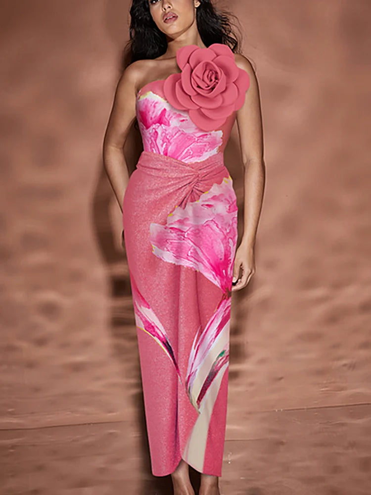 3D Floral Pink Print Swimsuit Set