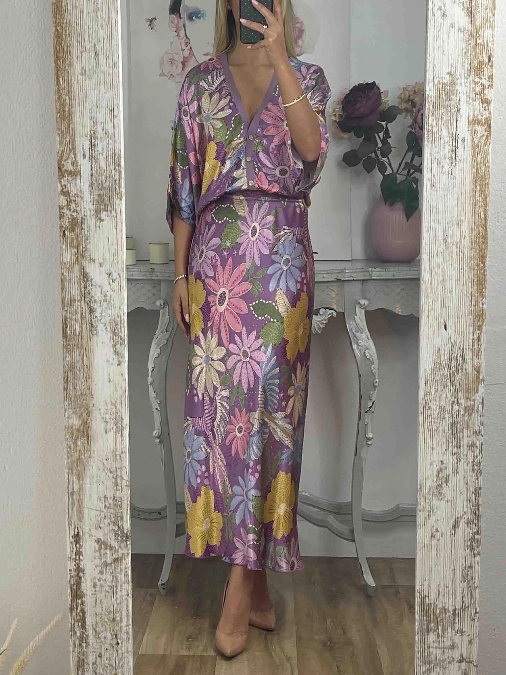 Exquisite Satin Floral Print Mermaid Skirt Set