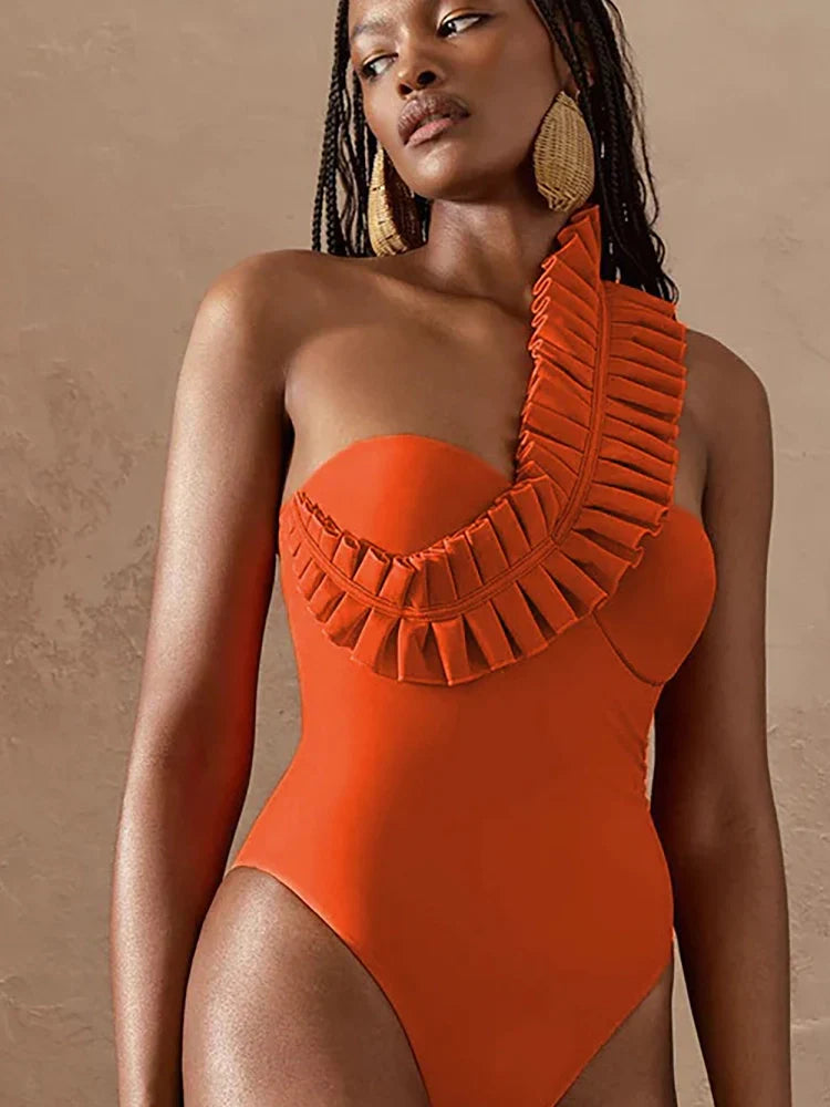 Ruffled Ruched One Piece Swimsuit