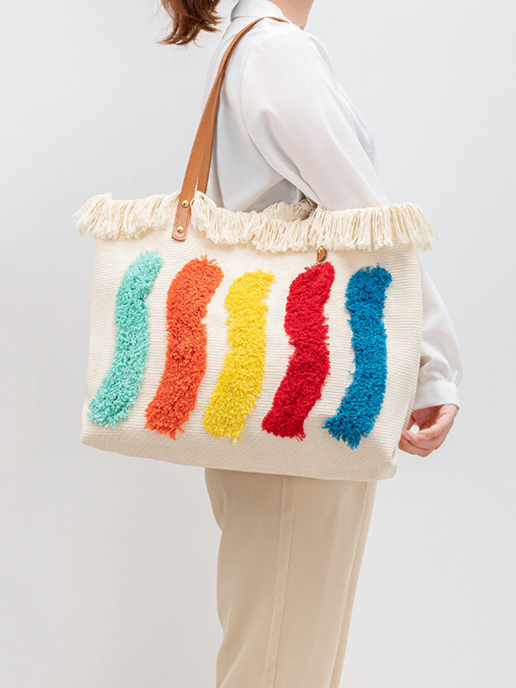 Embroidered Rainbow Pattern Tote Bag