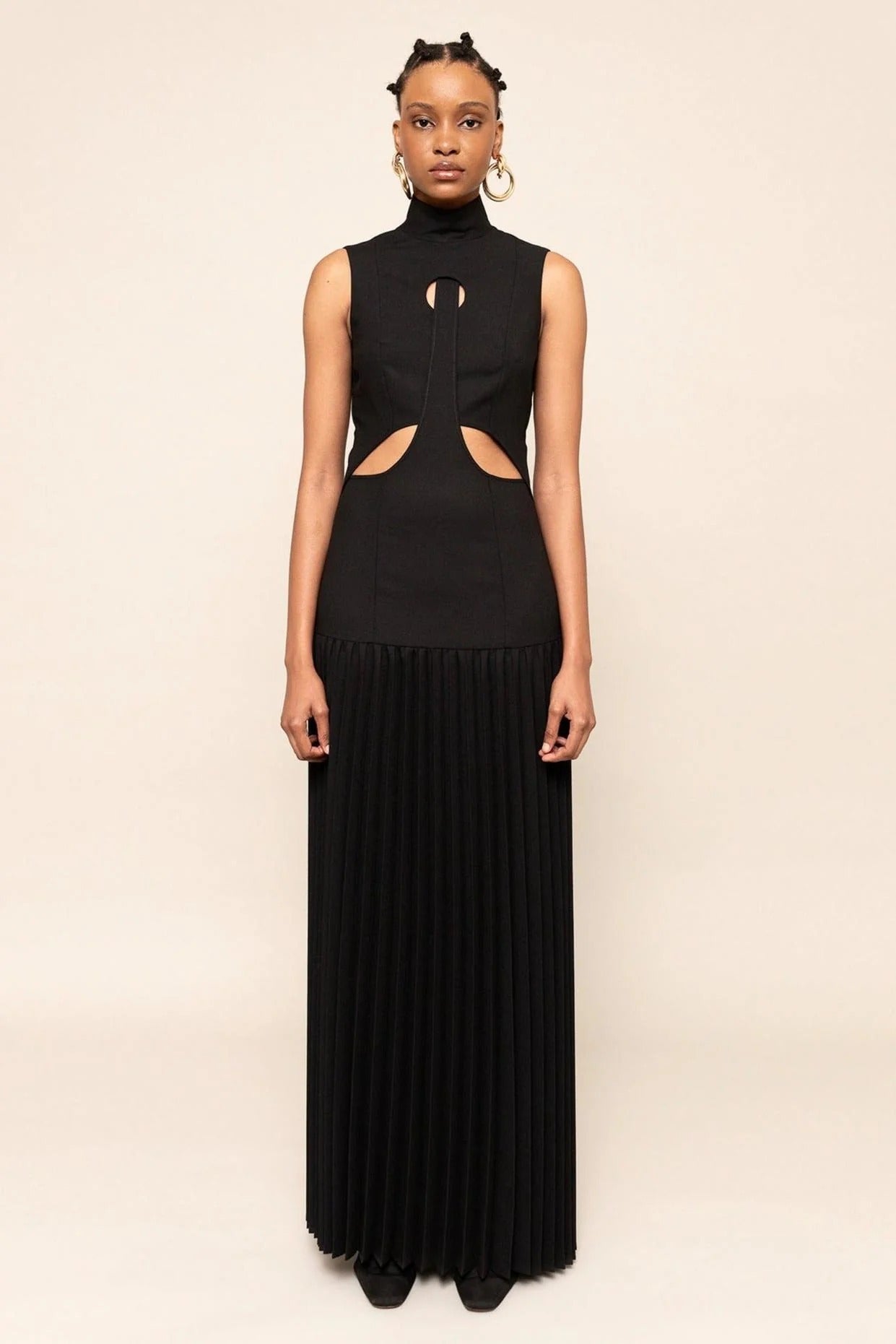 Pleated Cutout Maxi Dress