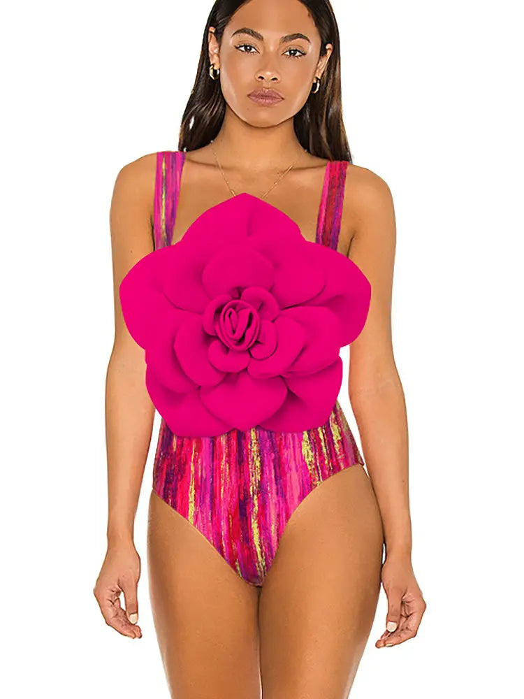 Floral Front Decor Printed One Piece Swimsuit Set