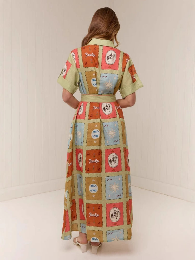 Shirt Collar Linen Long Dress