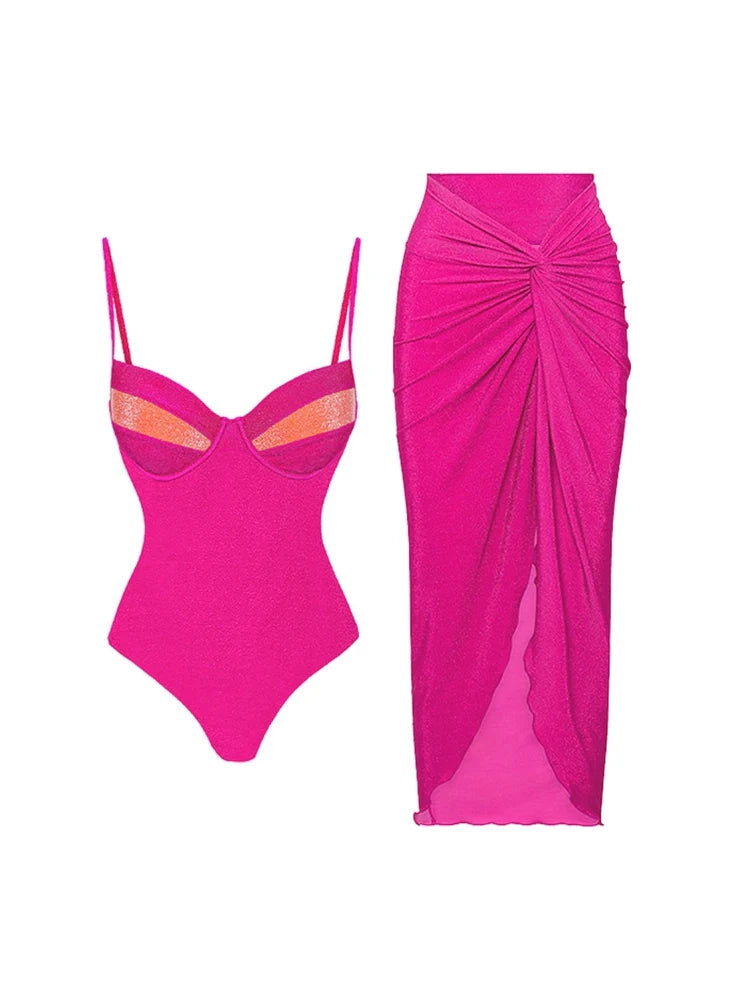 Neon Sexy One-Piece Swimsuit Set