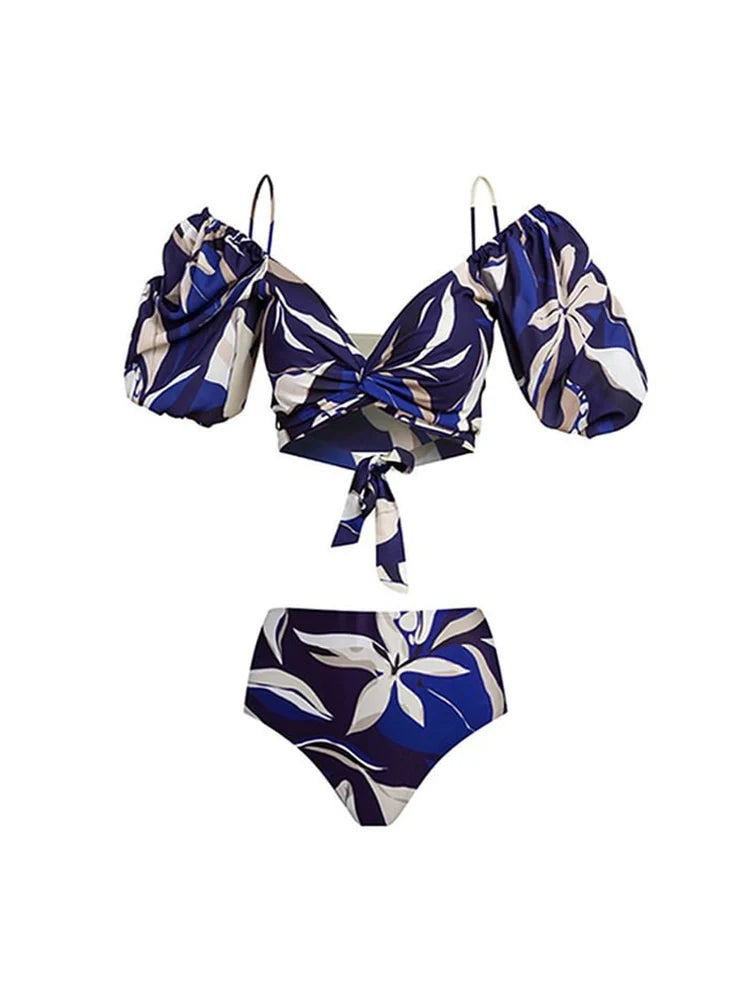Off-Shoulder Tie-Back Floral Bikini Set